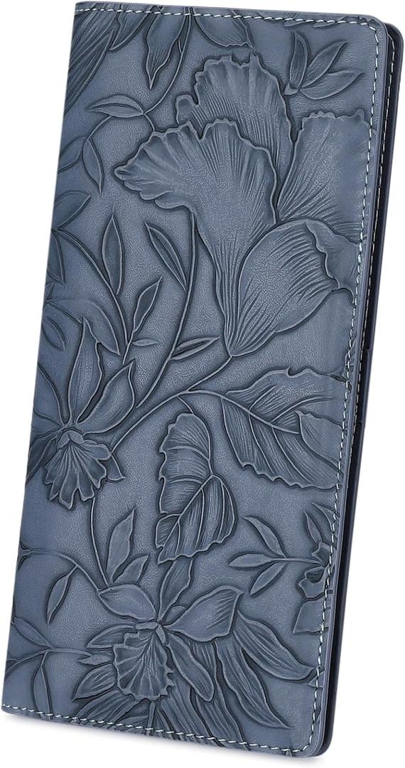 FALAN MULE Ultra Slim Thin Wallet for Women Bifold Leather RFID Blocking Designer Credit Card Holder (Blue)