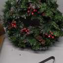Pre-Lit Christmas Wreath, Decorated Frosted Berries, Pinecones, 50 LED Lights with Timer, Battery Operated, Holiday Decoration for Front Door, Outdoor 24 Inch