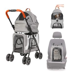 LUCKYERMORE Double Pet Stroller for 2 Dogs Cats Folding Portable Carrier Cage Detachable 3 in 1 Pet Stroller Travel Camping 4 Wheels Lightweight Waterproof Crate with Soft Pad,Dual Entry,Dark Grey