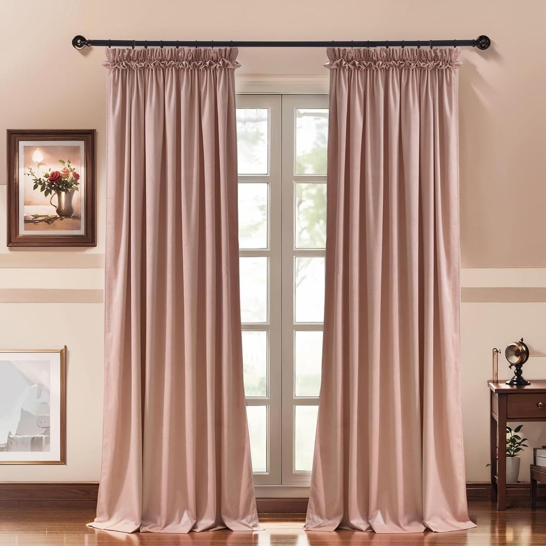 RYB HOME Pink Velvet Curtains for Girls Bedroom, Pencil Pleated Drapes 84 inches for Nursery Kids, Ruffle Curtains for Living Room, Dusty Pink, W 52 x L 84 inches, 2 Panels, Dusty Pink