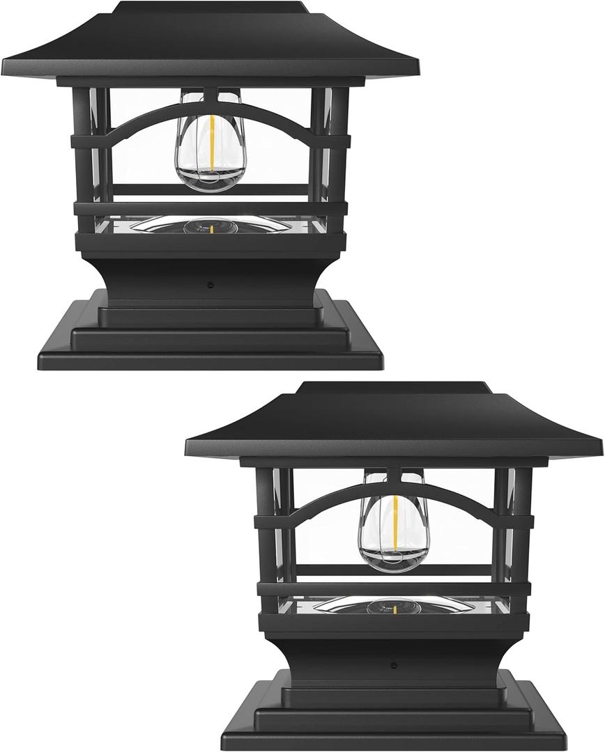 Davinci Lighting Edison Solar Outdoor Post Cap Lights - 4x4 5x5 6x6 - Bright LED Light for Fence Deck Garden or Patio Posts - Slate Black (2 Pack)