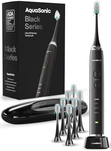 Aquasonic Black Series Ultra Whitening Toothbrush ADA Accepted Electric Toothbrush- 8 Brush Heads & Travel Case 40,000 VPM Electric Motor & Wireless Charging - 4 Modes w Smart Timer