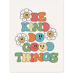 Retro Poster Wall Art Print, Be Kind Poster, Positive Quote Wall Art, Colorful Wall Decor, Cute Room Decor, Rainbow Retro Aesthetic Decor