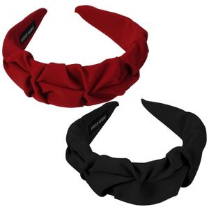 2-Piece Wide Headband, Cute Headbands for Women Girls Thin/Medium Thick Hair, Non-Slip Fashion Hairbands Hair Accessories (Black & Red)