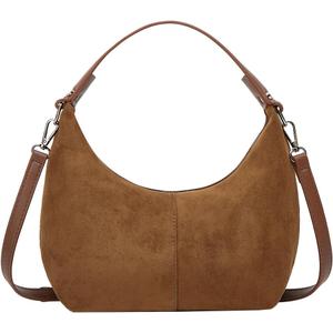 Slouchy Suede Shoulder Bags For Women Retro Crossbody Bag Tote Bag Satchel Bag Winter Work Purses Crescent Bag Handbag Fall (Brown)