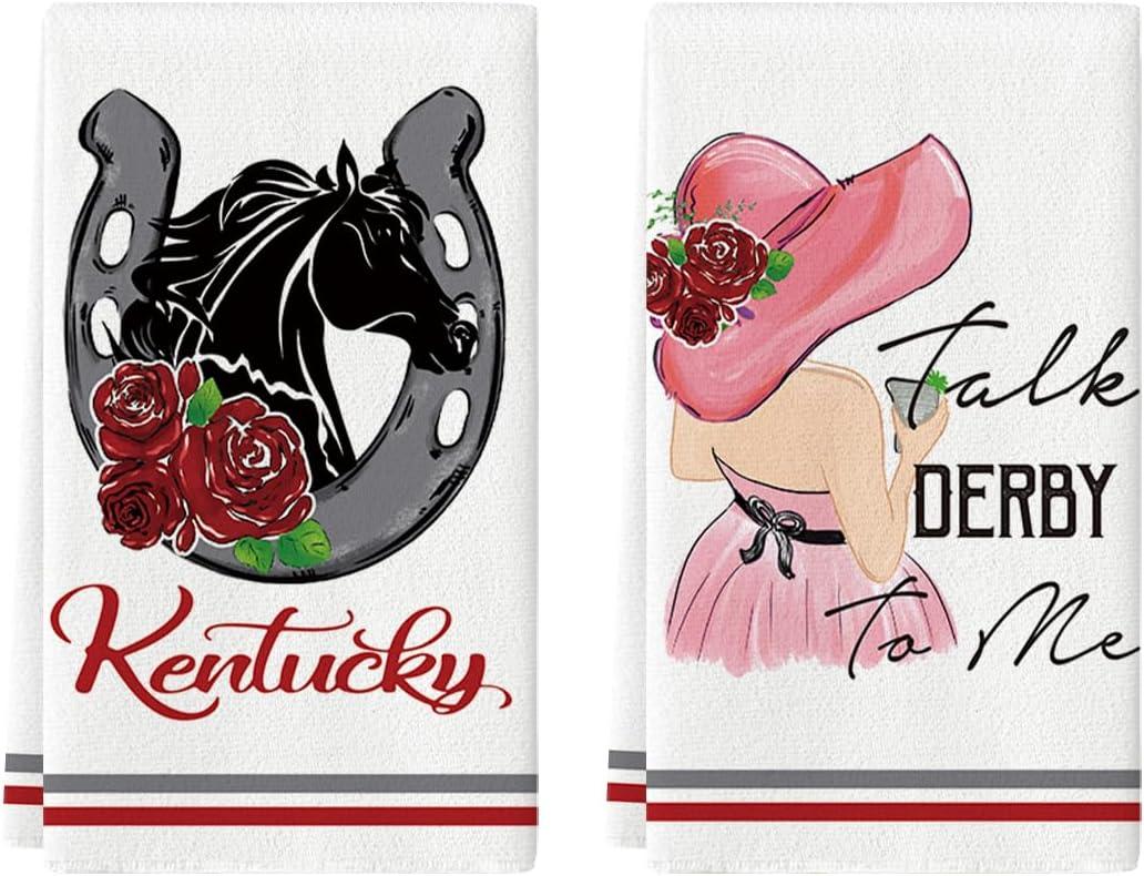 Artoid Mode Rose Lady Talk Derby to Me Kentucky Home Kitchen Dish Towels, 18 x 26 Inch Ultra Absorbent Coffee Tea Bar Hand Towels Bathroom Gift for Cooking Baking Set of 2