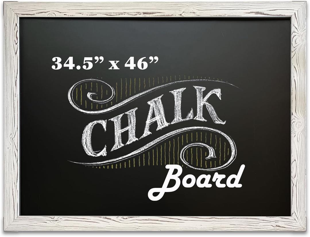 Loddie Doddie Magnetic Chalkboard - 46 x 34.5 in, White Rustic Frame, Mounting Hardware - Erasable Chalkboard Calendar - Magnetic Bulletin Board Message Center - Menu Board for Kitchen