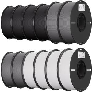 Creality 12 Pack PLA 1.75mm Filament Bundle for 3D Printing with No-Tangling Strong Bonding and Overhang Performance, Accuracy +/- 0.02mm (4 Black+4 White+4 Grey)