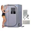 Portable Full Size Infrared Sauna for Home,Pentagonal Size Far Infrared Sauna,One Person Sauna Tent with Heating Foot Pad, Portable Chair, (L38 x W38 x H63, Grey)