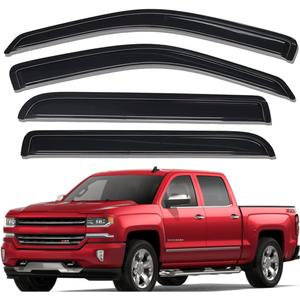 Lightronic Extra Durable Tape-on Auto Vent Window Visor, Fit 2014-2018 Chevrolet Silverado & GMC Sierra 1500; 2015-2019 Silverado/Sierra 2500 HD & 3500 HD; Crew Cab, UV-Protect Rain Guard, Smoke, 4Pcs (Outside Mount)