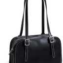 KALIDI Womens Swing Zip Leather Shoulder Bag (Black)