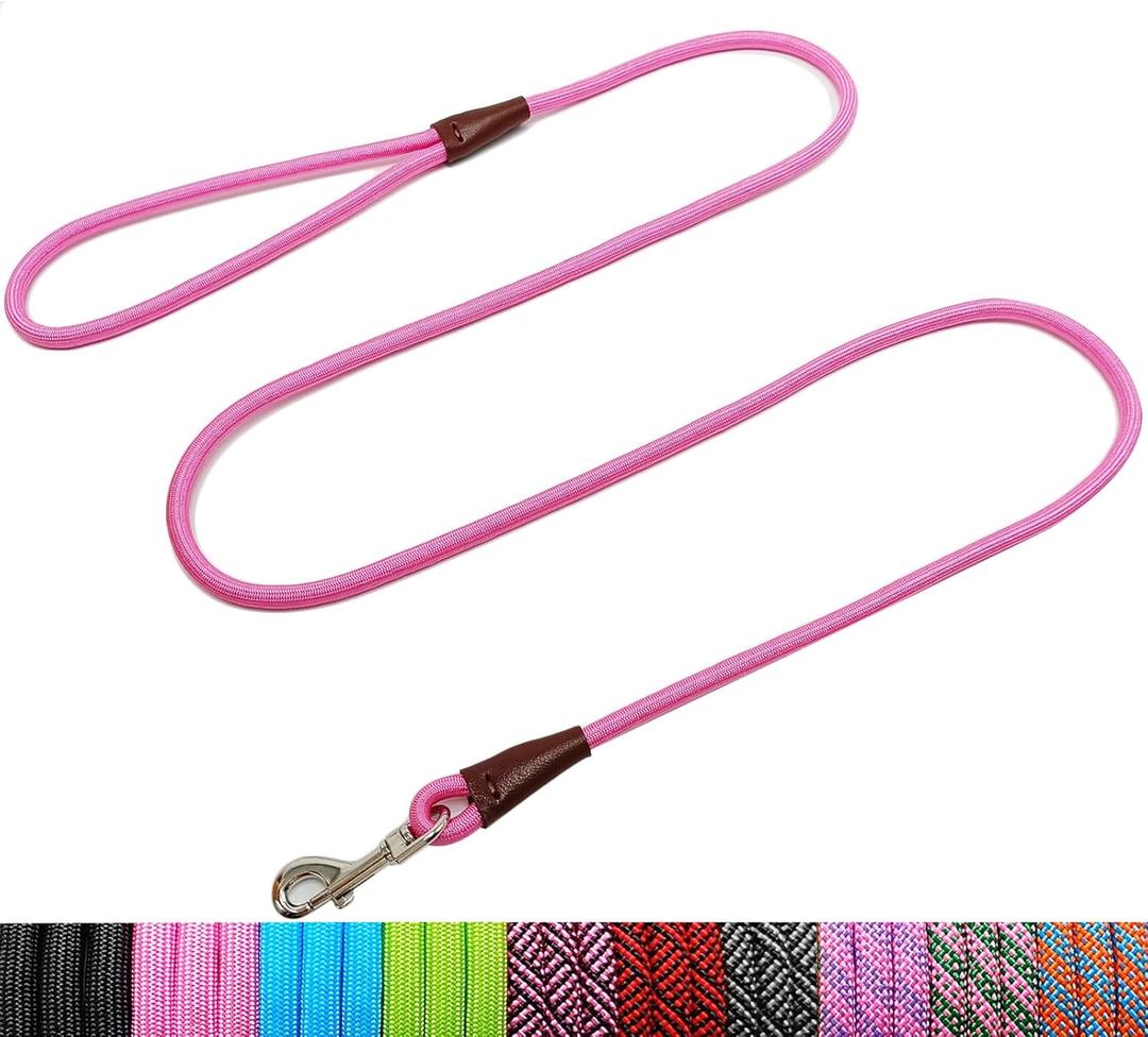 WYuZe 5ft Puppy Leash for Small Dogs, 1/4" Pink Rope Dog Leash with Easy to Use Hook, Lightweight Cat Leashes for Chihuahua/Yorkie/Tiny Breed, 10+ Colors