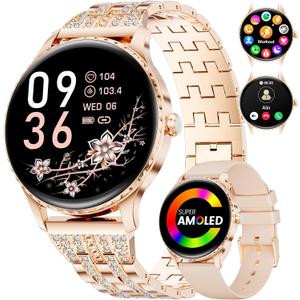 Smart Watches for Women with 1.32" AMOLED Display, Bluetooth Calling, 121 Sports Modes, Heart Rate & Sleep Monitor, Fitness Tracker, IP68 Waterproof, 2 Bands, Compatible with Android iOS