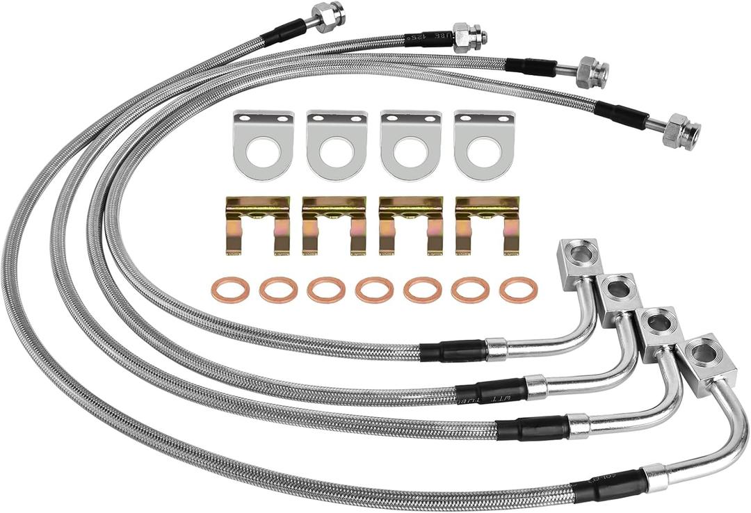 89715 Extended Brake Lines Kit - Stainless Steel Braided for 2007-2018 Jeep Wrangler JK, Non-Corrosive & Direct Fit (Front+Rear)