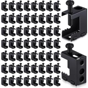 Tandefio 50 Pcs 1/4"-20 Spring Steel Beam Clamps Metal Beam Hangers Bolt on Clamp for Installation on Beams 1/4" and 3/8" Threaded Rod, S Hooks Bridle Rings for Pipe Cable Woodworking Tool (Black)