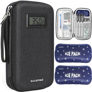 suzamed Insulin Cooler Travel Case,EVA Insulation Travel Medicine Kit with Temperature Display for Diabetes Care,Insulin Pen and Other Diabetic Supplies (Black-Temp)