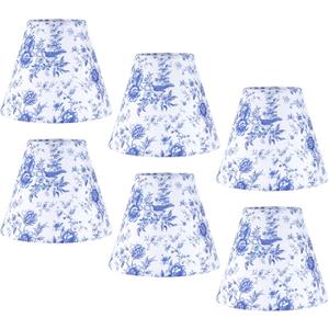6 Pcs Chandelier Shades Small Chinoiserie Lamp Shade Toile Clip Bulbs Lampshade Blue Floral Lamp Chimney Cover Decorative Countryside Chandelier Lamp Shade (3 x 6 x 5 Inch)