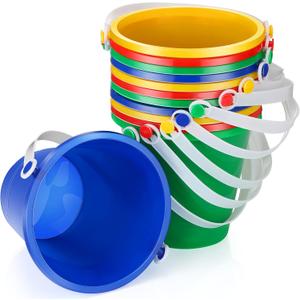 Didaey 12 Pieces Beach Pails Sand Buckets for Boys and Girls Beach and Sand Toys at the Use for Molds at the Sandbox Summer Party Supplies, 4 Colors(5 Inch,Red,Yellow,Blue,Green)
