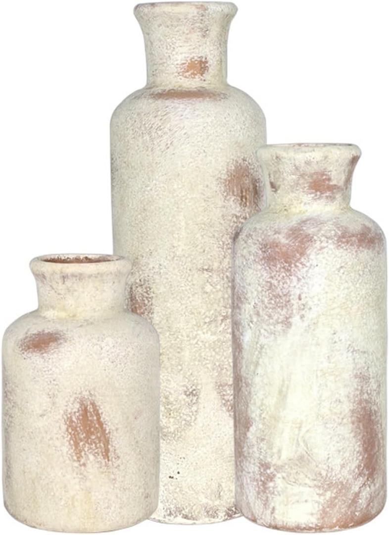 Vases, Set of 3, Ceramic Vase Set, Home Decorative, Vintage Inspired, Handmade Ceramic, Pampas Grass Vases Modern, Warm Premium Feeling(Vintage Brown)