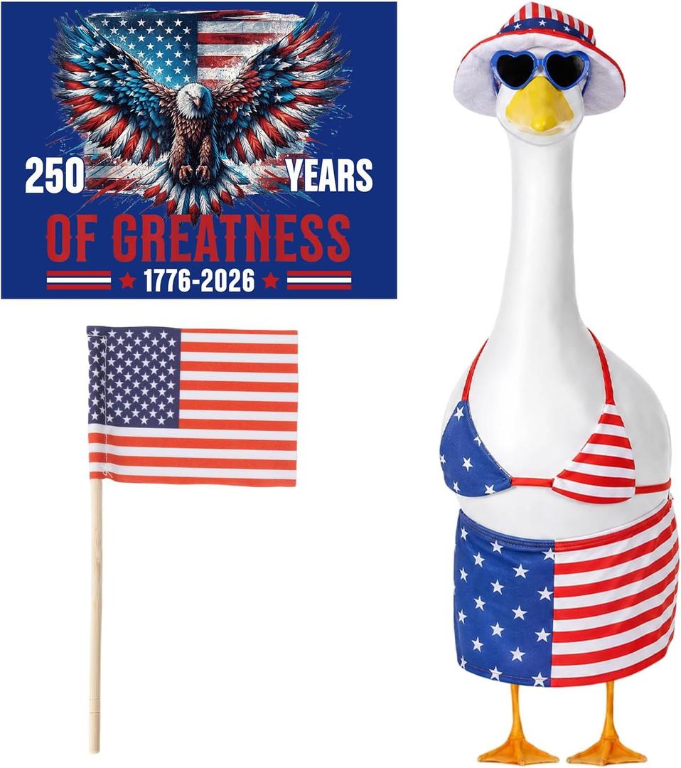 Porch Goose Outfit for 4th of July - Patriotic Costume Independence Day Yard Decorative Cement Statue Clothes