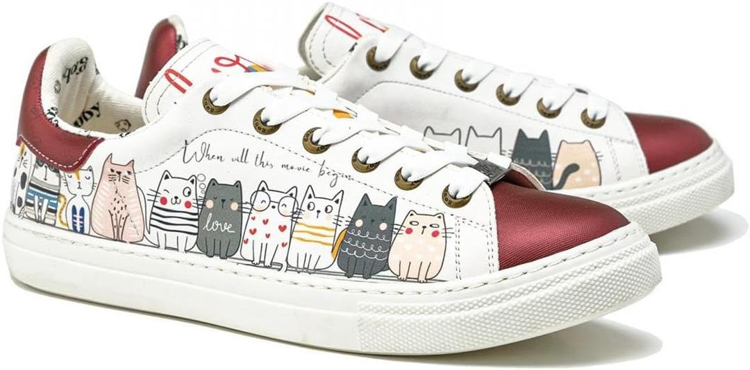 GOBY Women's Sneakers - Durable Vibrant Multi-Colour Print Handmade Casual Shoes - Comfortable with Soft Pad Insole - Stylish Casual Shoes for Outdoor, Work & Everyday Wear (5.5, More Cat)