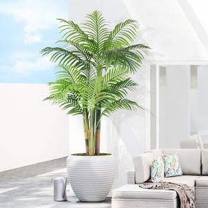 Keeplush 5ft Tall Triple Golden Cane Palm Artificial Tree Large Tropical Palm Tree UV Resistant Fake Plant in Pot for Indoor Outdoor Big House Living Room Outside Patio Office Home Decor 1Pack