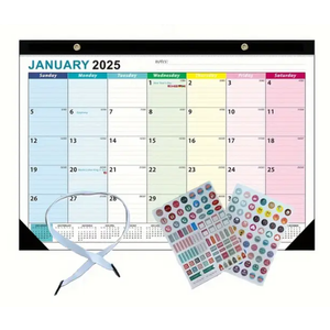 Desk Calendar 2025-2026 with Stickers and Clear Waterproof Cover School Year Calendar, 17 x 12 inch Monthly Planner Schedule Organization, Colorful