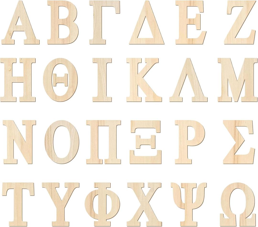 8 Inch 60 Pieces Wooden Greek Letters Crafts Unfinished Wood Greek Alphabets for Sorority/Fraternity/DIY Project/Learning/Wall Decor