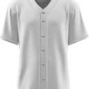 Baseball Jerseys Blank Button Down Shirts Plain Casual Short Sleeve Hipster Hip Hop Sports Adults Uniforms (White, XXXL)