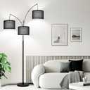 Dimmable Floor Lamp, 3 Lights Black Arc Floor Lamps for Living Room, Modern Tall Standing Tree Lamp with Black Shade & Heavy Base, Large Floor Lamp for Bedroom Office, 3x1000 LM LED Bulbs Included