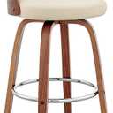 Armen Living Julius Mid Century Modern Swivel Bar Stool for Kitchen Island Counter in Cream Faux Leather and Walnut Wood, 26" Seat Height