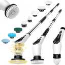 Electric Spin Scrubber with 8 Brush Heads, Extension Handle and 2 Speeds for Beginner, Teens.White-o1.