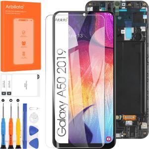 OLED Screen for Samsung Galaxy A50 2019 Screen Replacement for Samsung A505 LCD Screen SM-A505F,SM-A505G,SM-A505W Touch Display Digitizer Assembly Repair Parts with Frame(Support Figerprint Function)