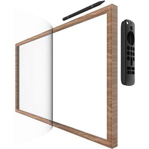 Wooden Frame with Magnet for Echo Show 21, Screen Protector, Magnet Stylus Pen, Magnet Remote Control(Light Brown)