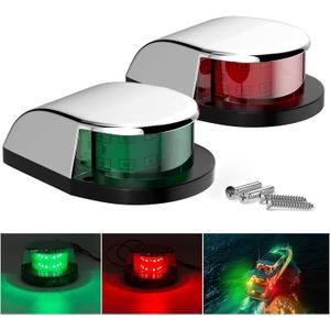 PSEQT Boat Navigation Lights 4'' Red Green LED Marine Bow Stern Port Starboard Signal Sailing Waterproof Lights 12V for Pontoon Kayak Yacht Sailboat Fishing Bass Boats (1 Red & 1Green, Silver Cover)