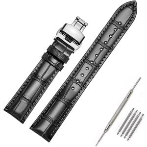 Moran Genuine Leather Band Alligator and Cowhide Replacement Deployment Buckle Watch strap18mm to 24mm Crocodile Leather Strap for Men's and Women's