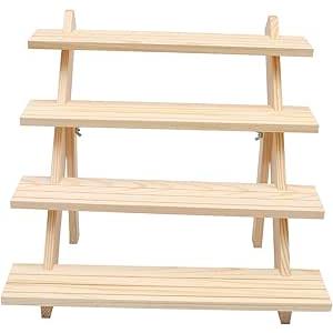 Display Shelves for Vendors 4-Tier Nature Wooden Cupcake Display Stand Farmhouse Rustic Tiered Plant Stand Risers for Display Figures