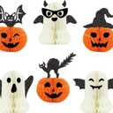 Halloween Table Decorations, 6Pcs Glitter Halloween Pumpkin Ghost Honeycomb Decorations, 3D Bat Pumkin Ghost Table Centerpieces Decors for Home Office Halloween Theme Party Events