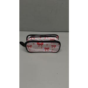 Pink Bow Pencil Case Cherry Pencil Pouch Large Pen Case 3 Compartments Stationery Marker Cases Organizer Portable Pink Bow Pencil Box Bag for School Office Adult Kids