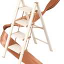 GameGem 4 Step Ladder, Folding Step Stool with Wider Pedal, Anti-Slip Feet & Non Slip Stripes, Aluminum Sturdy Material, 300Lbs Capacity, Elegant Look of Cream Chocolate Better Matches Your Home