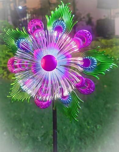 Solar Peacock Wind Spinners for Yard and Garden, 40 Inch Solar Windmill Garden Whirligig Kinetic Spinners Decor for Lawn,Patio&Yard, Metal Whirligigs Purple Wind Spinners Outdoor