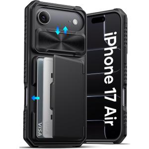 ATATOO for iPhone Air Case Wallet, Built-in Card Holder (3-5 Cards) [RFID Blocking] & Slide Camera Cover, Military Grade Protection, Protective Phone Cover Case for iPhone Air (17Air) 2025 6.5", Black