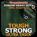 20' x 30' Green Tarp - 20mil | Heavy Duty & Waterproof | UV Protection + Brass Grommets Reinforced Corners Outdoor Storage 20x30 ft Rain Camping Tent Greenhouse roof Leak Ground Cover Leakproof Shed