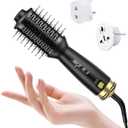 Dual Voltage(100~250V) Mini Hair Dryer Brush with European Plug Adapter for International Travel, Europe Travel Essentials for Women (Black)