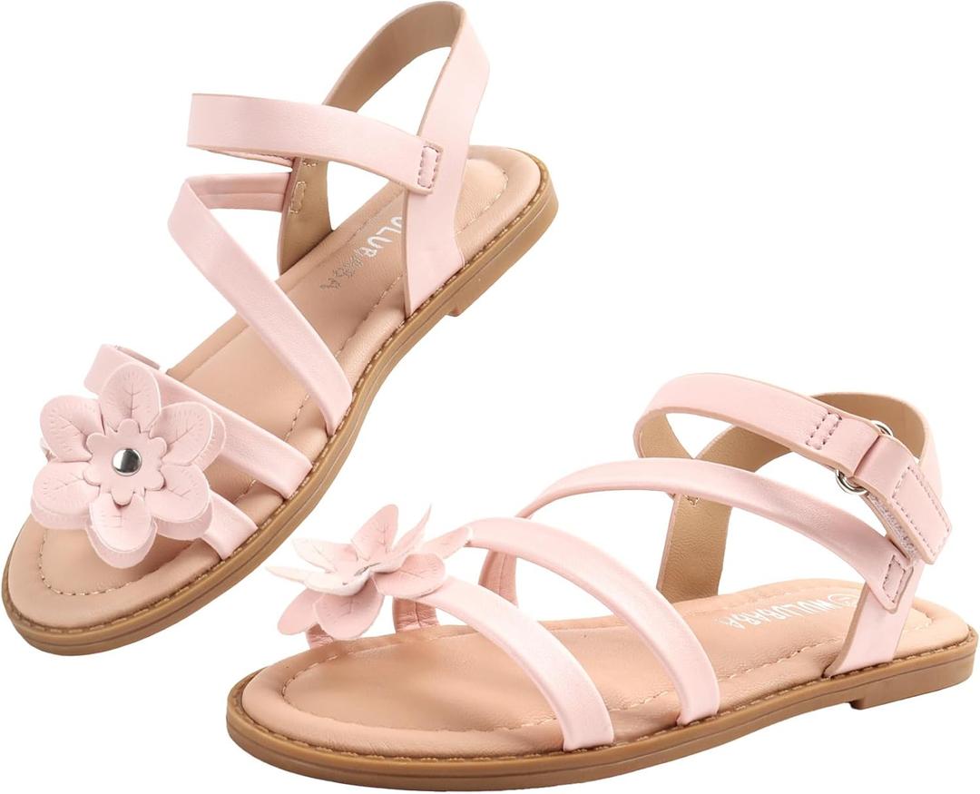 Wulubaba Toddler Girls Sandals Open Toe Dress Sandals for Kids | Cute Flats, Summer Flower Shoes, Toddler Little Kid, Dress Casual Wear (Pink)
