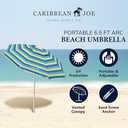Caribbean Joe Beach Umbrella, Portable and Adjustable Tilt Sun Umbrella with UV Protection, Vented Canopy, Full 6.5 ft Arc