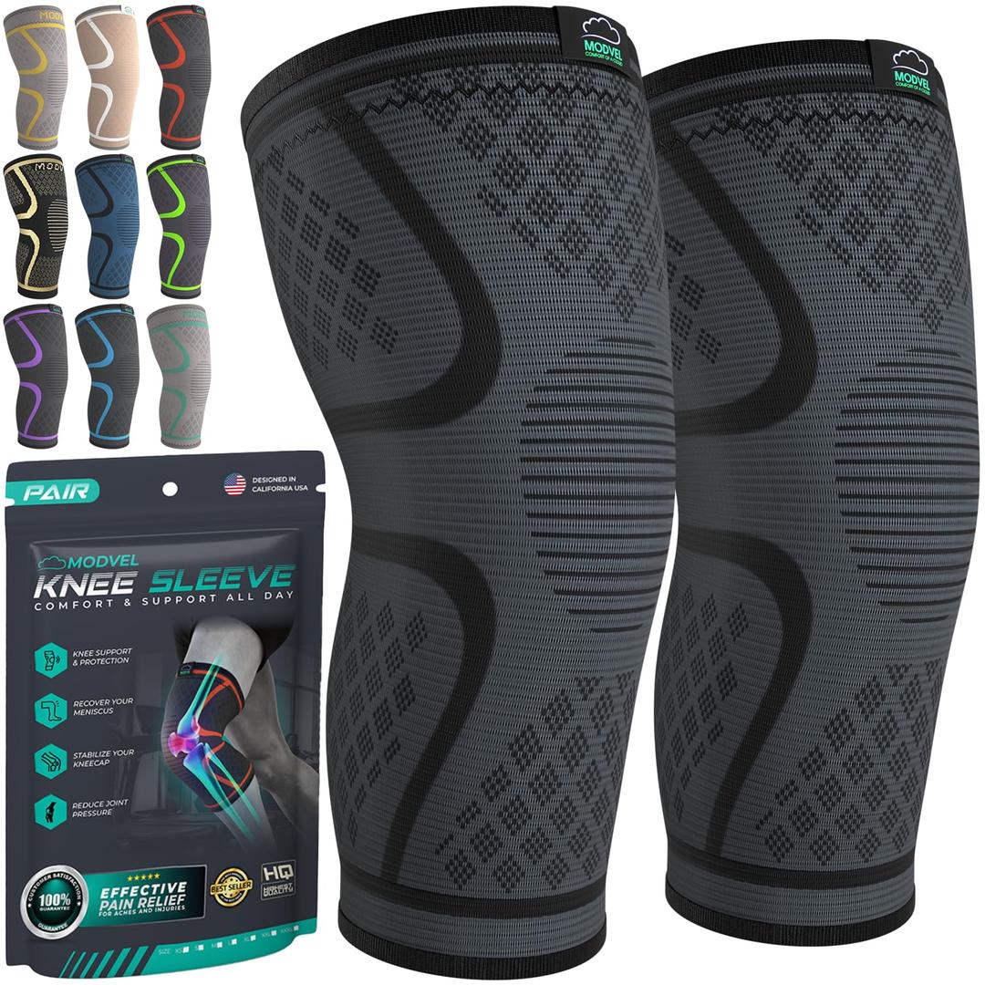 Modvel Compression Knee Brace for Women & Men, 2-Pack Knee Brace for Running Knee Pain, Knee Support Compression Sleeve, Workout Sports Knee Braces for Meniscus Tear, ACL & Arthritis Pain Relief (X-Large)