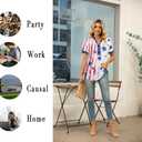 VILOVE American Flag Shirt Tops Women 4th of July T-Shirts Ring Hole Star Stripes USA Short Sleeve V-Neck Patriotic Tees (M)