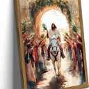 Jesus Triumph Wall Art Spiritual Jesus Palm Sunday Wall Decor Painting Christian Triumphal Religious Artwork 3D Textured Hand Drawn Sandstone for Bedroom Living Prayer Room 12x16 inch Wood Framed