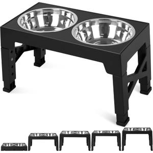 Niubya Elevated Dog Bowls with 2 Stainless Steel Dog Food Bowls, Raised Dog Bowl Adjusts to 5 Heights (3.15", 8.66", 9.84",11.02", 12.2") for Small Medium and Large Dogs (Black)
